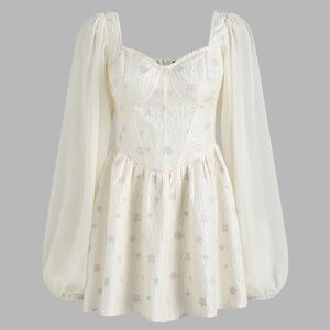 Cider White Floral Puff Mini Dress Size Large NWT
